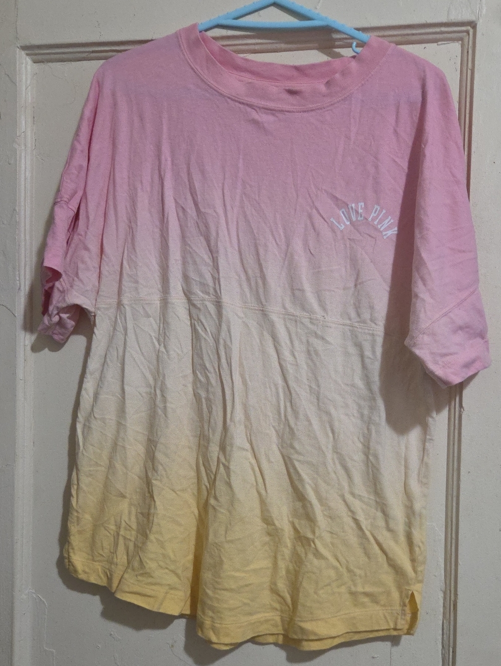 PINK Victoria's Secret Women Pink to Yellow Ombre Short Sleeve Tee